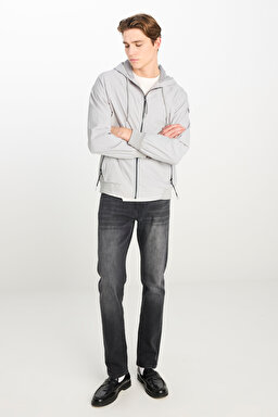 Regular Fit Normal Kesim Kapüşonlu Gri Yağmurluk Ceket - Light Gray-L231225032 (görsel 4)