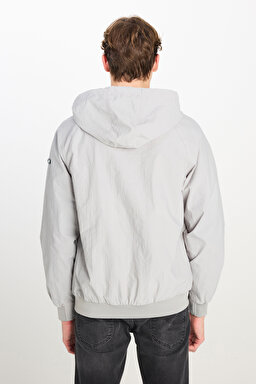 Regular Fit Normal Kesim Kapüşonlu Gri Yağmurluk Ceket - Light Gray-L231225032 (görsel 6)