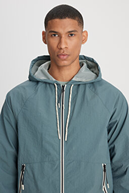 Regular Fit Normal Kesim Kapüşonlu Tam Fermuarlı Mint Yeşili Ceket - Mint Green-L231225303 (görsel 4)