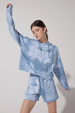 Regular Fit Normal Kesim %100 Pamuk Kapüşonlu Yaka Desenli Sweatshirt - Blue-L231230400