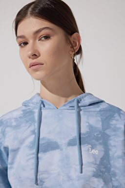 Regular Fit Normal Kesim %100 Pamuk Kapüşonlu Yaka Desenli Sweatshirt - Blue-L231230400 (görsel 3)