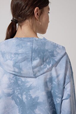 Regular Fit Normal Kesim %100 Pamuk Kapüşonlu Yaka Desenli Sweatshirt - Blue-L231230400 (görsel 6)