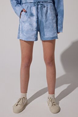 Regular Fit Normal Kesim %100 Pamuk Lastikli Bel Desenli Sweat Şort - Blue-L231231400