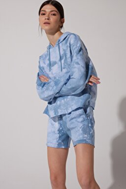 Regular Fit Normal Kesim %100 Pamuk Lastikli Bel Desenli Sweat Şort - Blue-L231231400 (görsel 2)