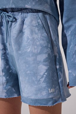 Regular Fit Normal Kesim %100 Pamuk Lastikli Bel Desenli Sweat Şort - Blue-L231231400 (görsel 4)
