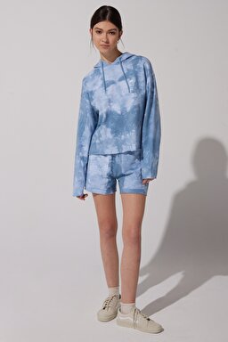 Regular Fit Normal Kesim %100 Pamuk Lastikli Bel Desenli Sweat Şort - Blue-L231231400 (görsel 6)