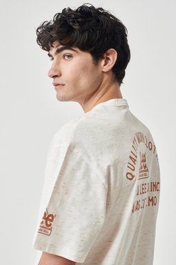 Loose Fit Rahat Kesim Bisiklet Yaka Kırık Beyaz Tişört - Off White-L231240102 (görsel 4)