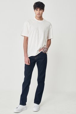Loose Fit Rahat Kesim Bisiklet Yaka Kırık Beyaz Tişört - Off White-L231240102 (görsel 5)