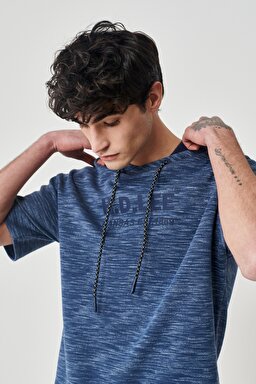 Regular Fit Normal Kesim Kapüşonlu Yaka Kısa Kollu Lacivert Sweatshirt - Navy-L231245410 (görsel 3)