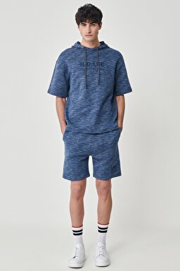 Regular Fit Normal Kesim Kapüşonlu Yaka Kısa Kollu Lacivert Sweatshirt - Navy-L231245410 (görsel 4)