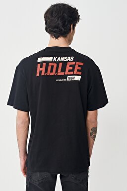 Loose Fit Rahat Kesim %100 Pamuk Bisiklet Yaka Siyah Tişört - Black-L231260001