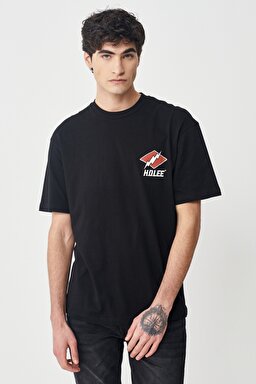 Loose Fit Rahat Kesim %100 Pamuk Bisiklet Yaka Siyah Tişört - Black-L231260001 (görsel 3)