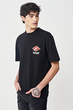 Loose Fit Rahat Kesim %100 Pamuk Bisiklet Yaka Siyah Tişört - Black-L231260001 (görsel 4)