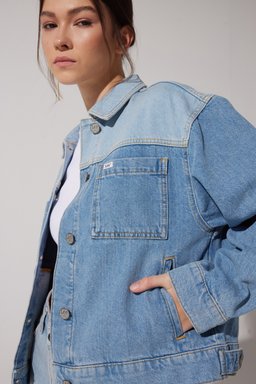 Trucker Regular Fit Normal Kesim %100 Pamuk Mavi Jean Kot Ceket - Mid Blue-L231264XT (görsel 3)