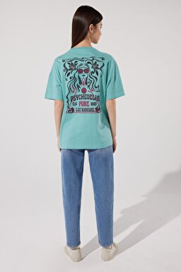 Loose Fit Rahat Kesim %100 Pamuk Bisiklet Yaka Mint Yeşili Tişört - Dusty Jade-L23126641 (görsel 8)