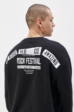 Loose Fit Rahat Kesim %100 Pamuk Bisiklet Yaka Siyah Tişört - Black-L231279001 (görsel 3)