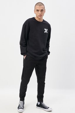 Loose Fit Rahat Kesim %100 Pamuk Bisiklet Yaka Siyah Tişört - Black-L231279001 (görsel 4)