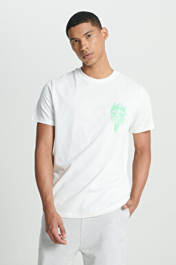 Regular Fit Normal Kesim %100 Pamuk Bisiklet Yaka Kırık Beyaz Tişört - Off White-L231288102