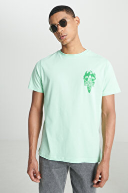 Regular Fit Normal Kesim %100 Pamuk Bisiklet Yaka Açık Yeşil Tişört - Light Green-L231288299