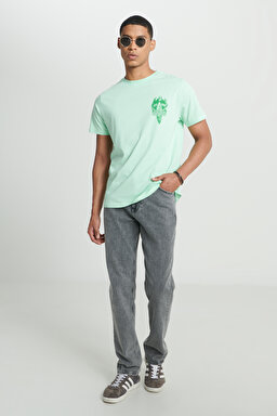 Regular Fit Normal Kesim %100 Pamuk Bisiklet Yaka Açık Yeşil Tişört - Light Green-L231288299 (görsel 3)