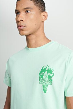 Regular Fit Normal Kesim %100 Pamuk Bisiklet Yaka Açık Yeşil Tişört - Light Green-L231288299 (görsel 4)