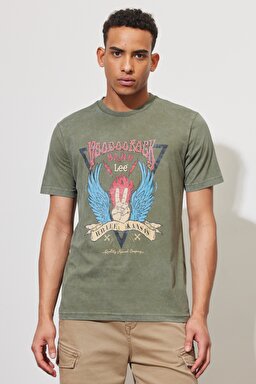 Regular Fit Normal Kesim %100 Pamuk Bisiklet Yaka Yeşil Tişört - Olive-L231297308 (görsel 2)