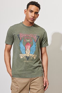 Regular Fit Normal Kesim %100 Pamuk Bisiklet Yaka Yeşil Tişört - Olive-L231297308 (görsel 3)