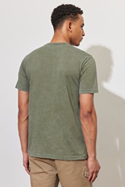 Regular Fit Normal Kesim %100 Pamuk Bisiklet Yaka Yeşil Tişört - Olive-L231297308 (görsel 6)