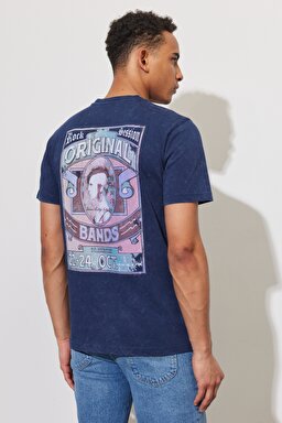Regular Fit Normal Kesim %100 Pamuk Bisiklet Yaka İndigo Tişört - Indigo-L231307315 (görsel 3)