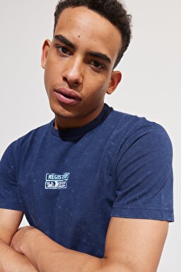 Regular Fit Normal Kesim %100 Pamuk Bisiklet Yaka İndigo Tişört - Indigo-L231307315 (görsel 5)