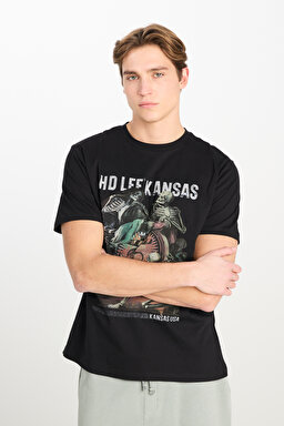Regular Fit Normal Kesim %100 Pamuk Bisiklet Yaka Siyah Tişört - Black-L231311001
