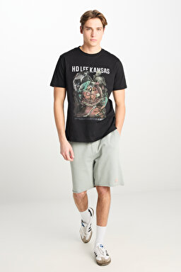 Regular Fit Normal Kesim %100 Pamuk Bisiklet Yaka Siyah Tişört - Black-L231311001 (görsel 3)