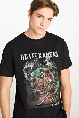 Regular Fit Normal Kesim %100 Pamuk Bisiklet Yaka Siyah Tişört - Black-L231311001 (görsel 4)