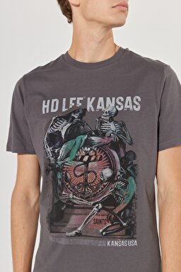 Regular Fit Normal Kesim %100 Pamuk Bisiklet Yaka Antrasit Tişört - Anthracite-L231311003 (görsel 3)