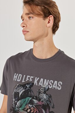 Regular Fit Normal Kesim %100 Pamuk Bisiklet Yaka Antrasit Tişört - Anthracite-L231311003 (görsel 4)