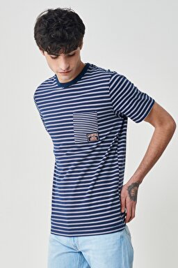Regular Fit Normal Kesim %100 Pamuk Bisiklet Yaka Lacivert Tişört - Navy-L231318410 (görsel 2)