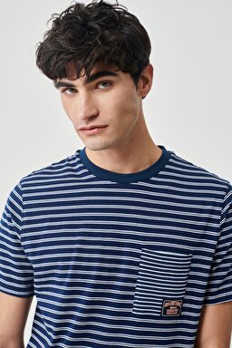 Regular Fit Normal Kesim %100 Pamuk Bisiklet Yaka Lacivert Tişört - Navy-L231318410 (görsel 3)