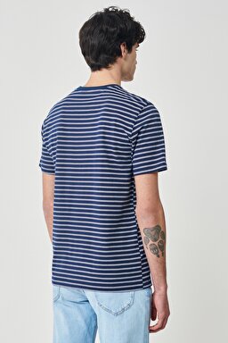 Regular Fit Normal Kesim %100 Pamuk Bisiklet Yaka Lacivert Tişört - Navy-L231318410 (görsel 5)