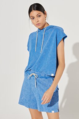 Regular Fit %100 Pamuk Kapüşonlu Yaka Mavi Kolsuz Sweatshirt - Blue-L231320400