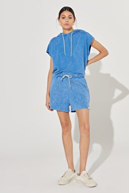 Regular Fit %100 Pamuk Kapüşonlu Yaka Mavi Kolsuz Sweatshirt - Blue-L231320400 (görsel 5)