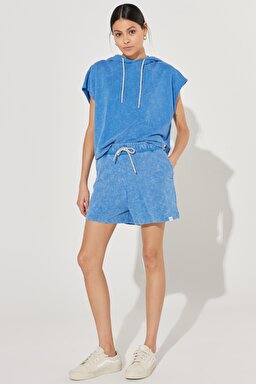 Regular Fit Normal Kesim %100 Pamuk Lastikli Bel Mavi Sweat Şort - Blue-L231321400 (görsel 2)