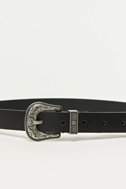 %100 Deri Siyah Kemer - Black-L231363001 (görsel 2)