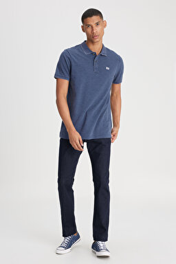 Regular Fit Normal Kesim Polo Yaka İndigo Tişört - İndigo-L231369TF (görsel 3)