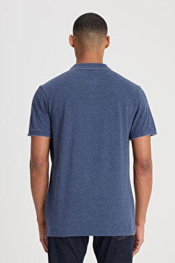 Regular Fit Normal Kesim Polo Yaka İndigo Tişört - İndigo-L231369TF (görsel 5)