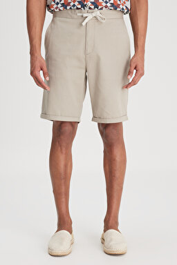 Regular Fit Normal Kesim Normal Bel %100 Pamuk Taş Rengi Şort - Stone-L231406013 (görsel 4)