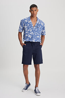 Regular Fit Normal Kesim %100 Pamuk Normal Bel Lacivert Chino Şort - Navy-L231406410