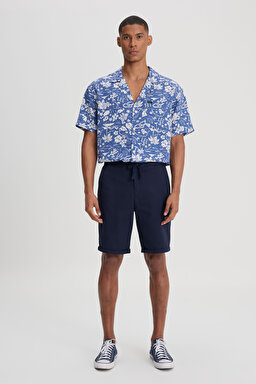 Regular Fit Normal Kesim %100 Pamuk Normal Bel Lacivert Chino Şort - Navy-L231406410 (görsel 2)