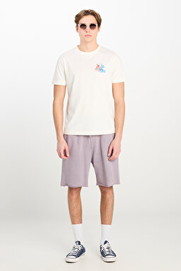 Regular Fit Normal Kesim %100 Pamuk Lastikli Bel Lila Sweat Şort - Lilac-L231408505 (görsel 2)