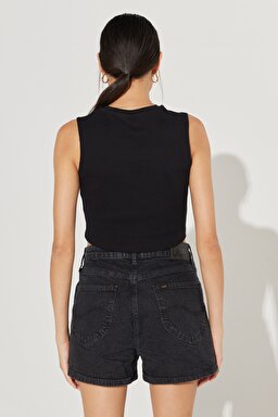 Regular Fit Normal Kesim Bisiklet Yaka Kolsuz Siyah Tişört - Black-L231416001 (görsel 7)