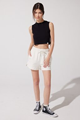 Regular Fit Normal Kesim %100 Pamuk Lastikli Bel Kırık Beyaz Sweat Şort - Off White-L231431102 (görsel 3)